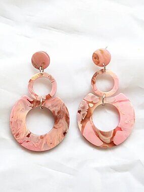NEW Pink Modernist Circle Drop Acrylic Statement Earrings